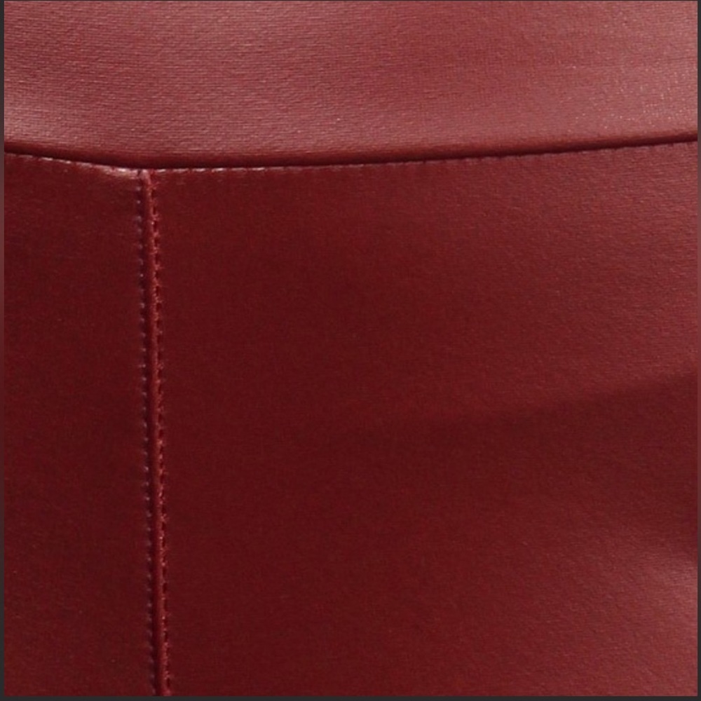 Faux Vegan Leather High Waist Tummy Control Leggings Burgundy Wine - Picture 3 of 3